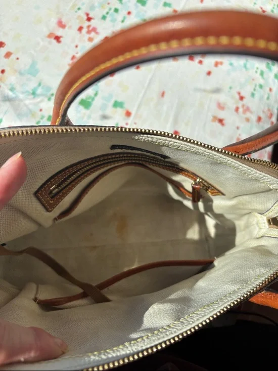 Dooney & Bourke White Leather Satchel with Yellow Floral - Picture 3 of 10